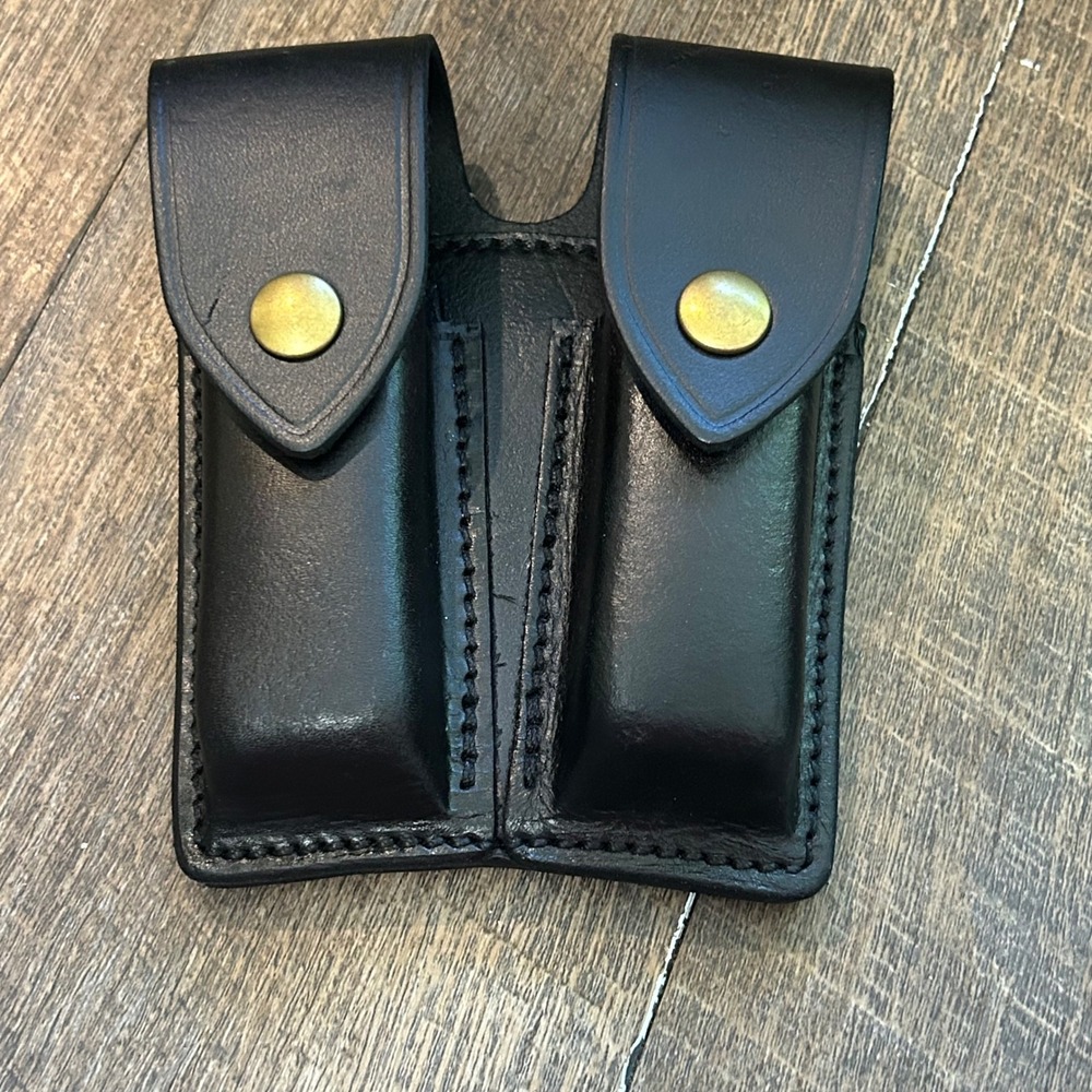 Strong‎ Holsters SPMP Black Leather Double Magazine Pouch Belt Loop Brass Snaps